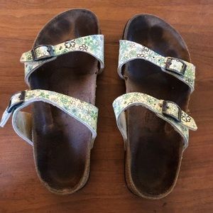 Birkis Birkenstock Green Floral Dual Strap Sandals